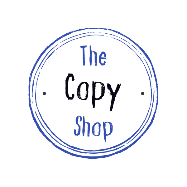 Circular logo with 'The Copy Shop' text in the center on a white background